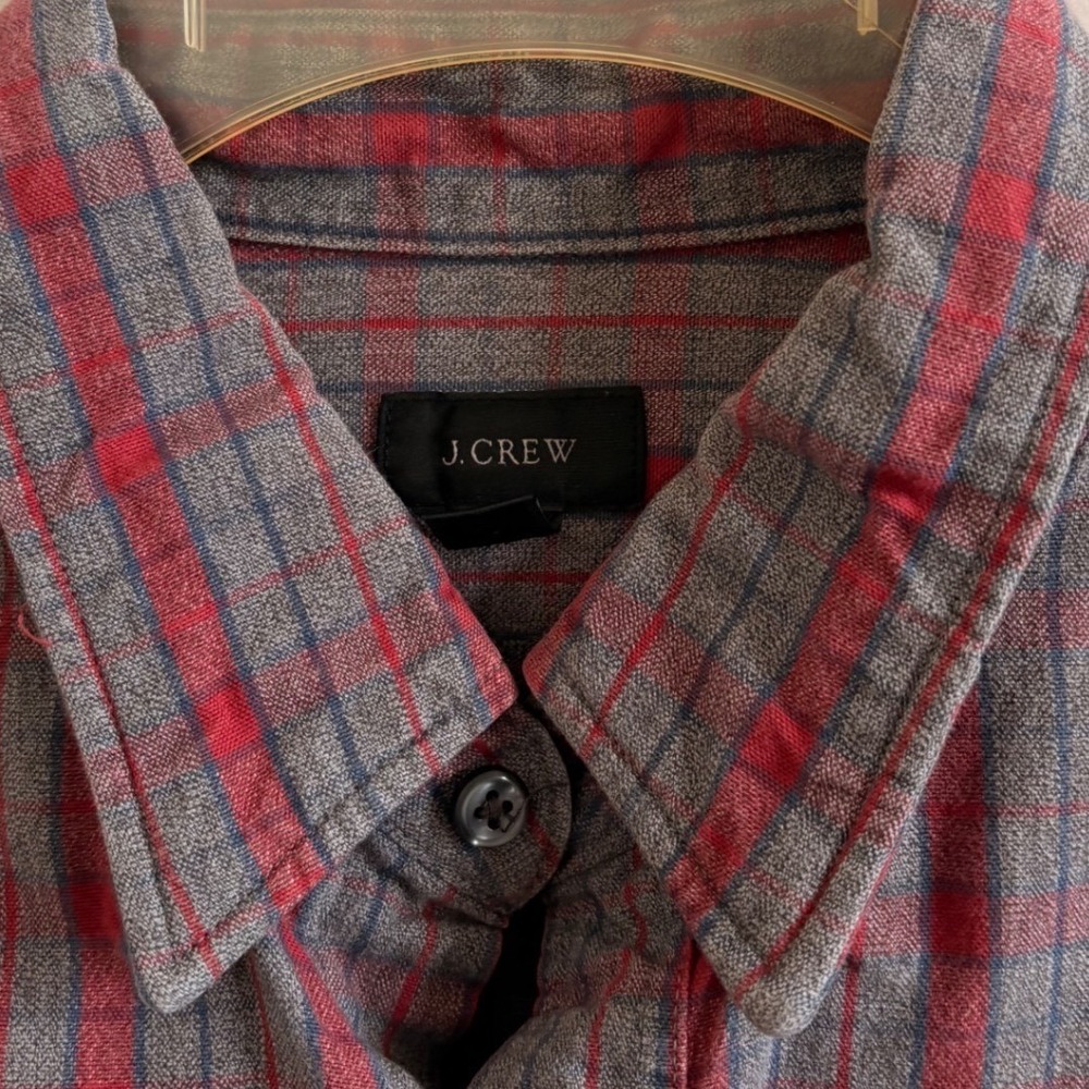 J.Crew Mens Plaid Button Down Shirt Red‎ Gray Long Sleeve Pocket Preppy M - Picture 5 of 8